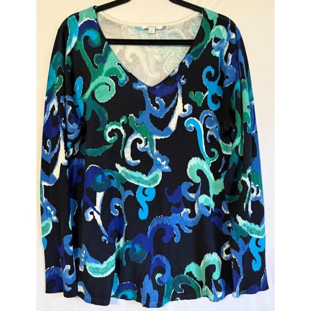 Chico's Sweater Women 2 (Large) Multicolor Knit  V Neck Long Sleeve‎ Lightweight